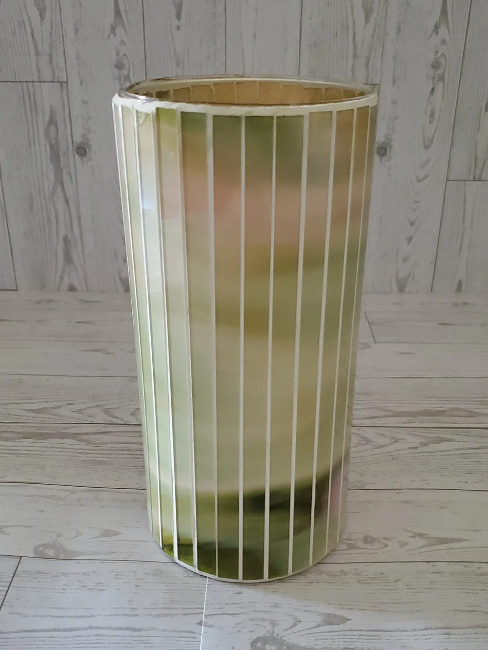 Green & Pink Vertical Striped Glass Vase